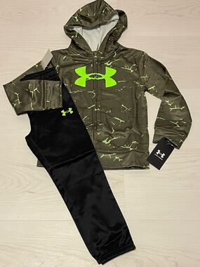Under Armour Olive Green Camo Hoodie with Neon Yellow-Green Logo